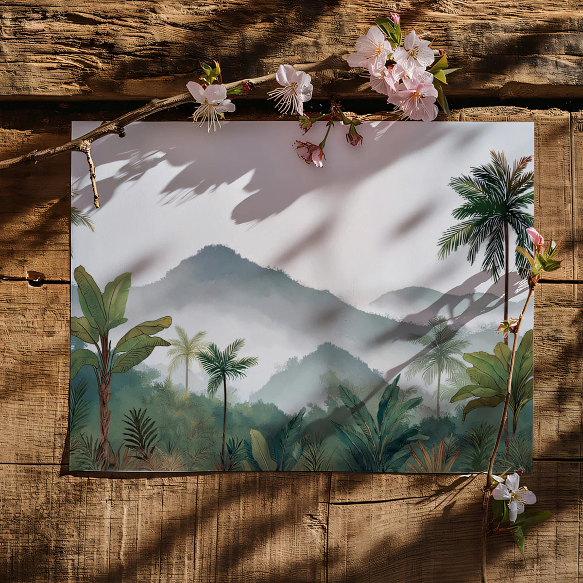 Misty Tropical Mountain Landscape Mural Wallpaper - room preview 03