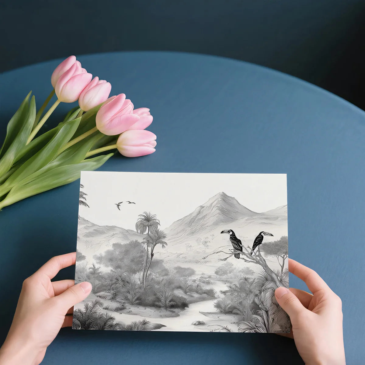 Monochrome Jungle Toucan Landscape Mural Wallpaper - room preview 03