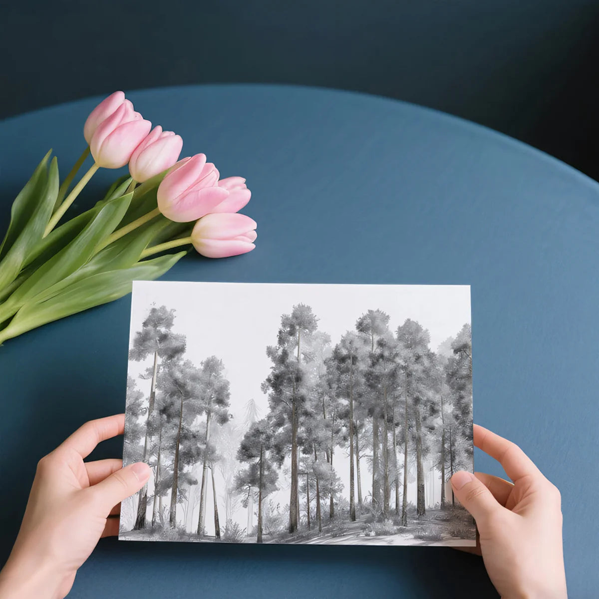 Sketch Forest Mural Wallpaper — Monochrome Woodland Landscape Mural Wallpaper - room preview 03