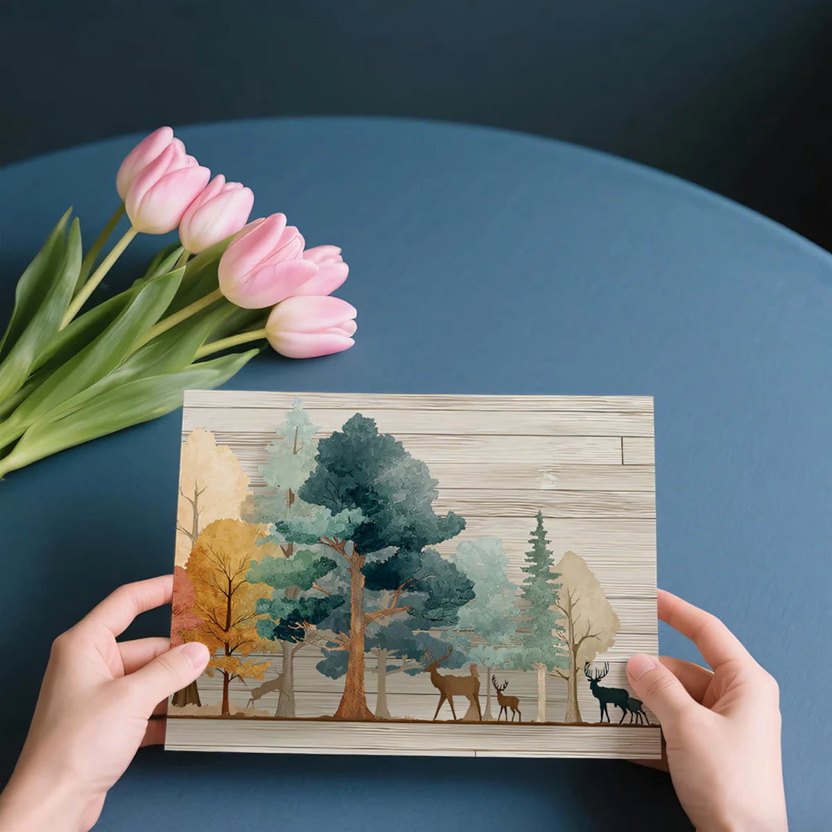 Rustic Autumn Woodland Deer Mural Wallpaper with Wood Grain Texture Mural Wallpaper - room preview 03