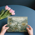 Misty Tropical Mountain Mural Wallpaper — Vintage Botanical Landscape Mural Wallpaper - room preview 03