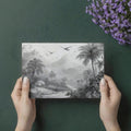 Monochrome Jungle Landscape Mural Wallpaper — Minimalist Sketch Style Mural Wallpaper - room preview 03