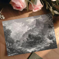 Monochrome Jungle Landscape Mural Wallpaper — Detailed Scenic Art Mural Wallpaper - room preview 03