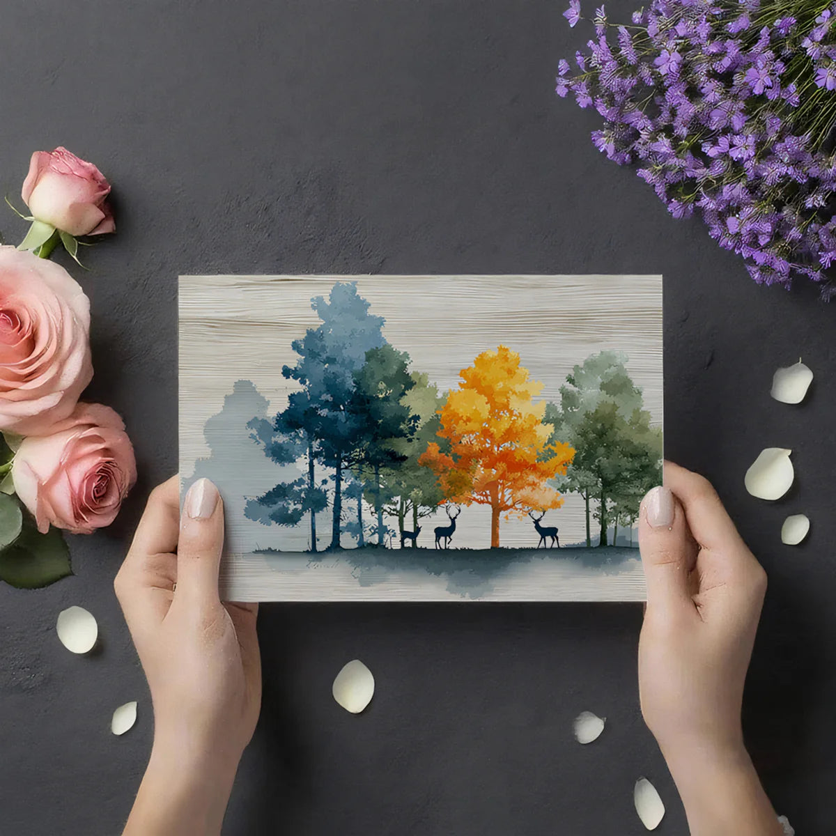 Abstract Deer and Forest Mural Wallpaper — Modern Woodland Scene Mural Wallpaper - room preview 03