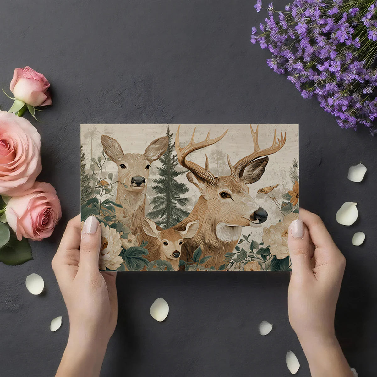 Rustic Deer and Floral Woodland Mural Wallpaper - room preview 03