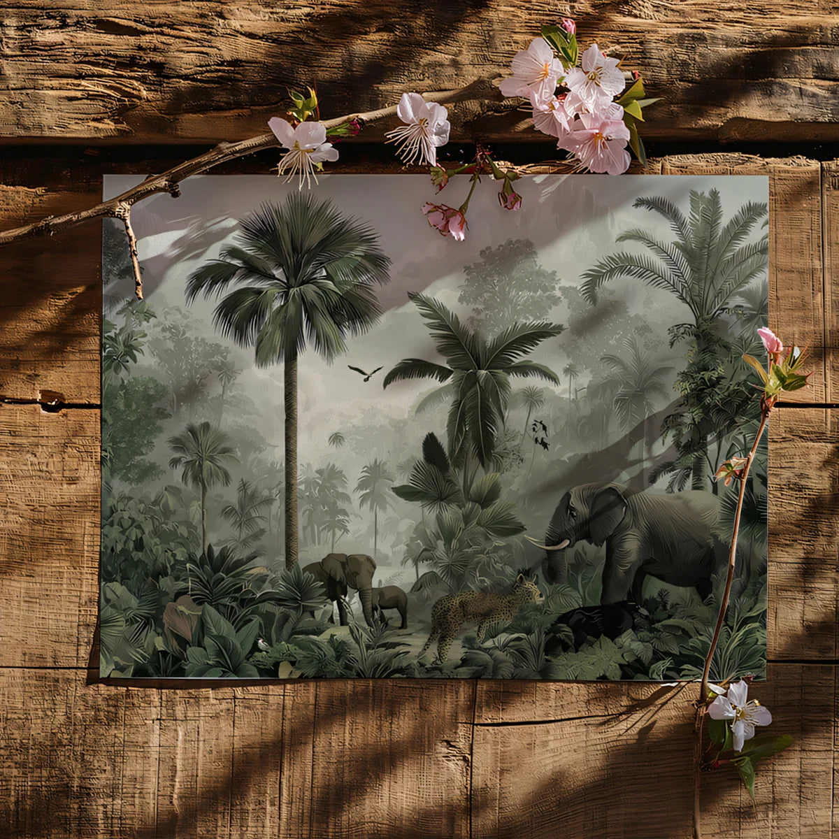 Vintage Jungle Mural Wallpaper — Sophisticated Tropical Wildlife Mural Wallpaper - room preview 03
