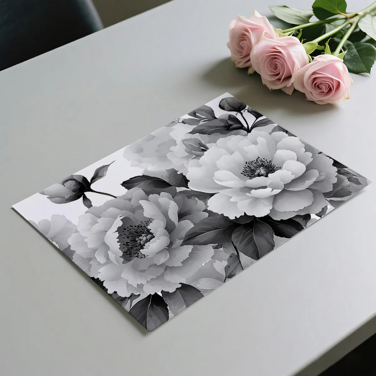 Monochrome Peony Bloom Mural Wallpaper — Artistic Floral Detail Mural Wallpaper - room preview 03
