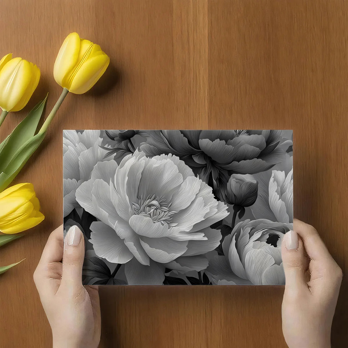 Monochrome Peony Bloom Mural Wallpaper — Dramatic Floral Wall Art Mural Wallpaper - room preview 03