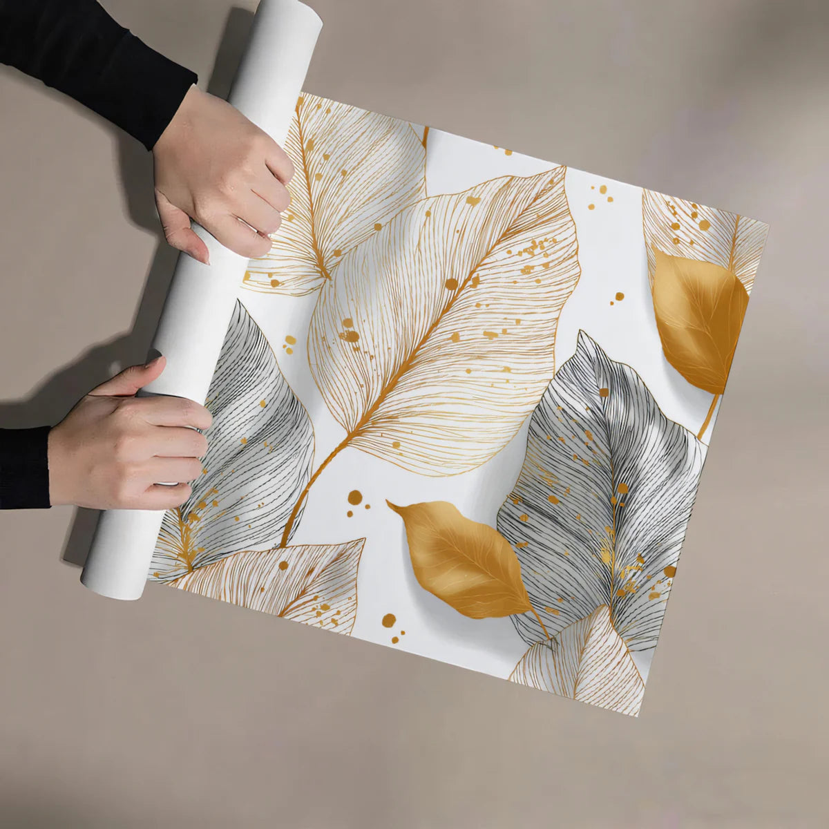 Gilded Foliage Mural Wallpaper — Sophisticated Metallic Botanical Mural Wallpaper - room preview 03