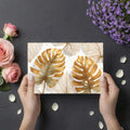 Gilded Monstera Leaf Mural Wallpaper — Modern Foliage Design Mural Wallpaper - room preview 03