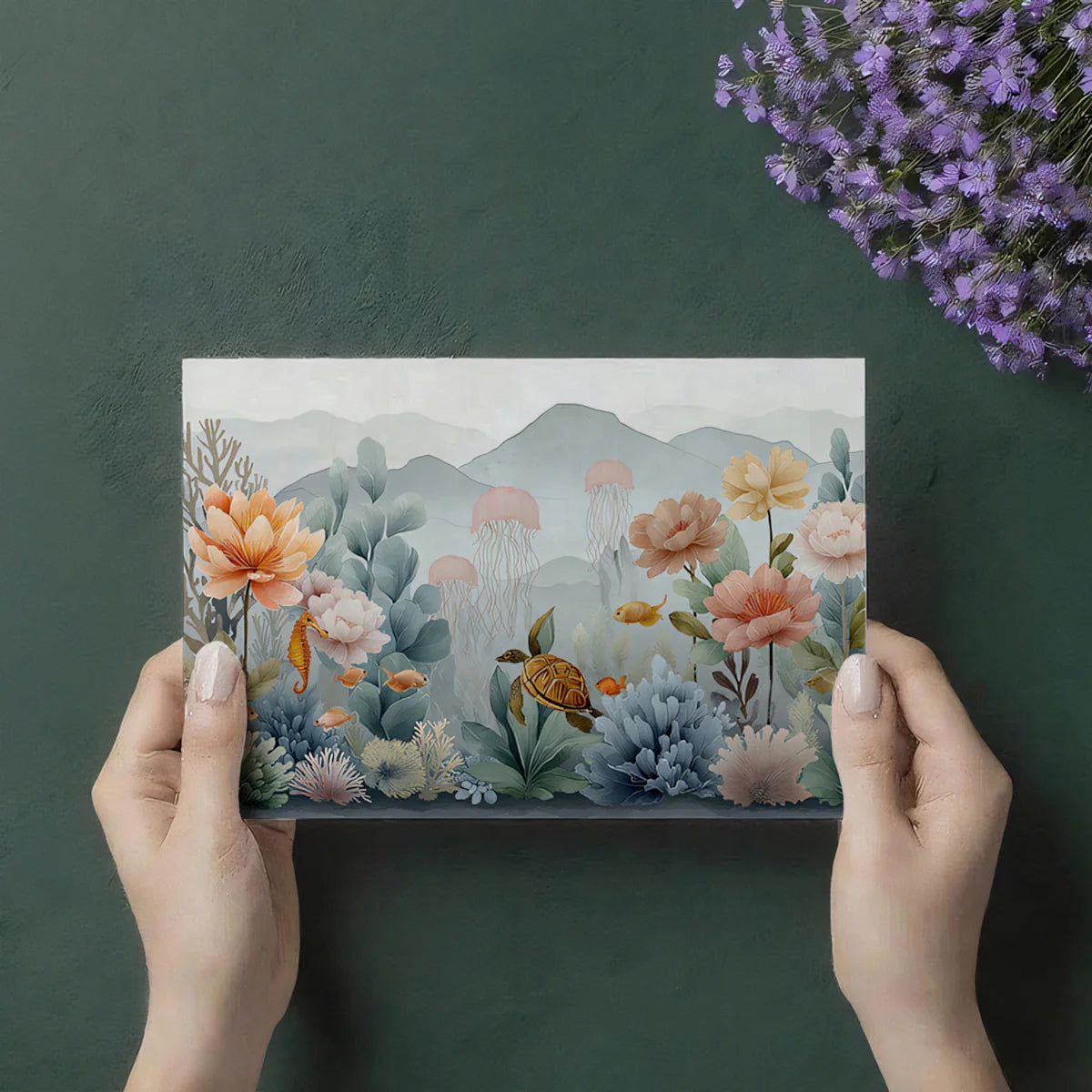 Underwater Garden Mural Wallpaper — Sea Turtle and Floral Scene Mural Wallpaper - room preview 03