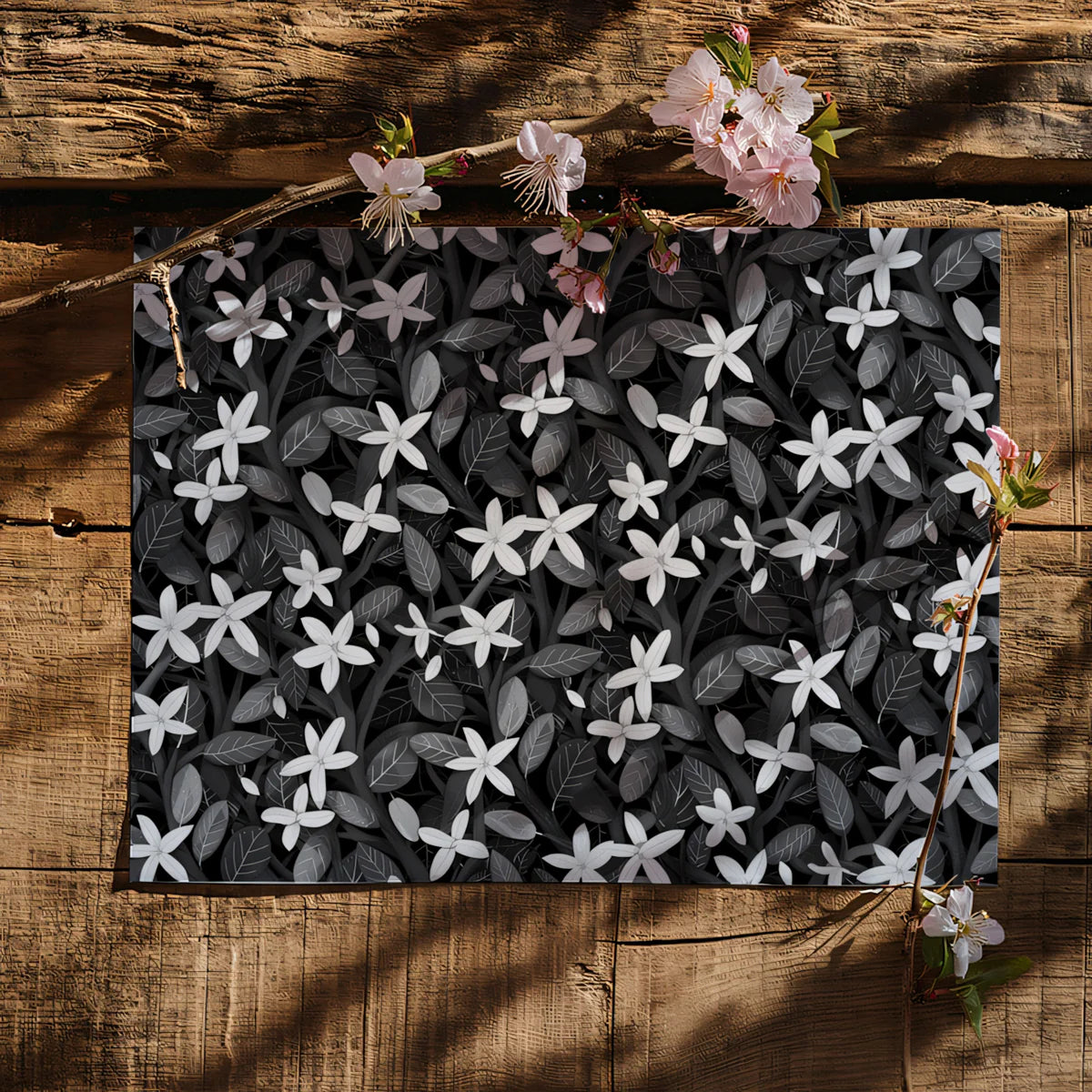 Jasmine Grove Mural Wallpaper — Monochromatic Floral Pattern Mural Wallpaper - room preview 03