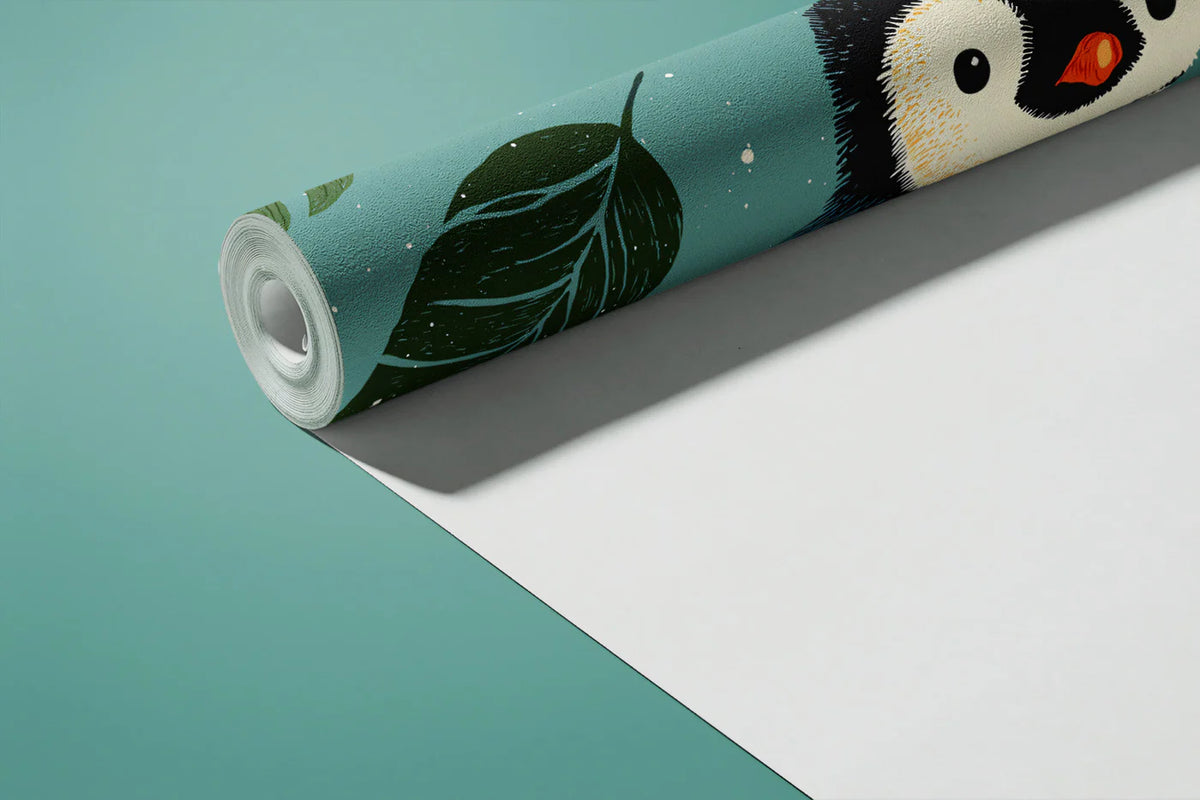 Baby Penguin Leaf Mural Wallpaper —Whimsical Arctic Pattern Mural Wallpaper - room preview 03