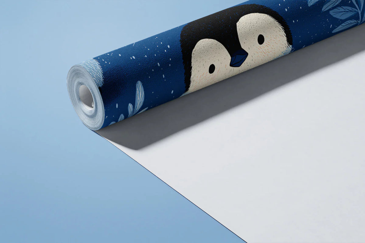 Baby Penguin Sketch Mural Wallpaper — Whimsical Navy Blue Design Mural Wallpaper - room preview 03