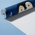 Baby Penguin Sketch Mural Wallpaper — Whimsical Navy Blue Design Mural Wallpaper - room preview 03