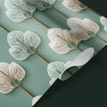 Stylized Botanical Mural Wallpaper — Teal Leaf Grid Pattern Mural Wallpaper - room preview 03