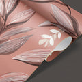 Dusty Rose Botanical Mural Wallpaper with Intricate Leaf Line Art Mural Wallpaper - room preview 03