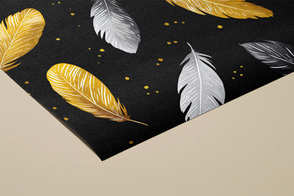 Floating Feather Mural Wallpaper — Gold and Silver Noir Pattern Mural Wallpaper - room preview 03