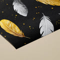 Floating Feather Mural Wallpaper — Gold and Silver Noir Pattern Mural Wallpaper - room preview 03