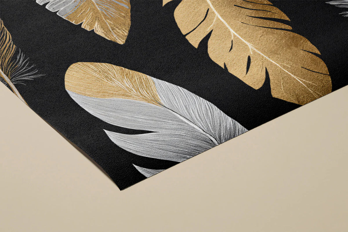 Metallic Feather Mural Wallpaper — Gold and Silver on Black Mural Wallpaper - room preview 03