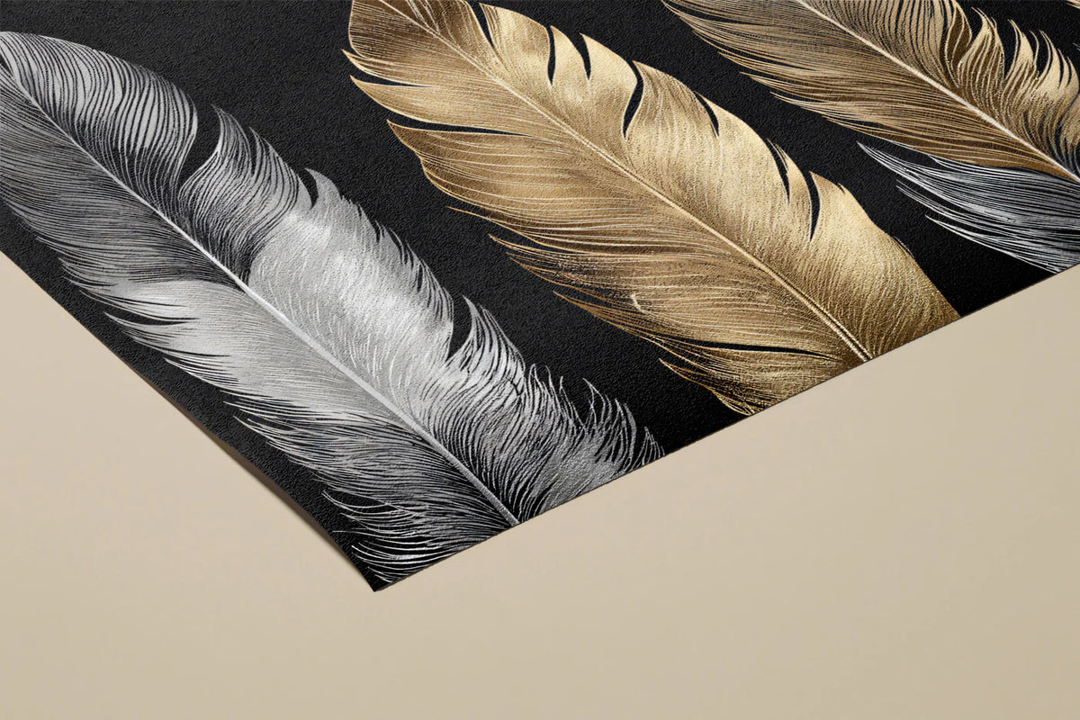 Metallic Feather Mural Wallpaper — Modern Gold and Silver Decor Mural Wallpaper - room preview 03