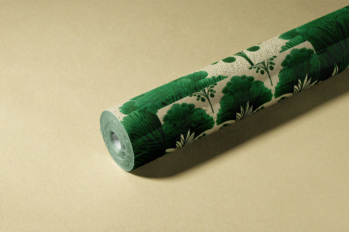 Gingko Fan Leaf Mural Wallpaper — Art Deco Botanical Pattern Mural Wallpaper - room preview 03