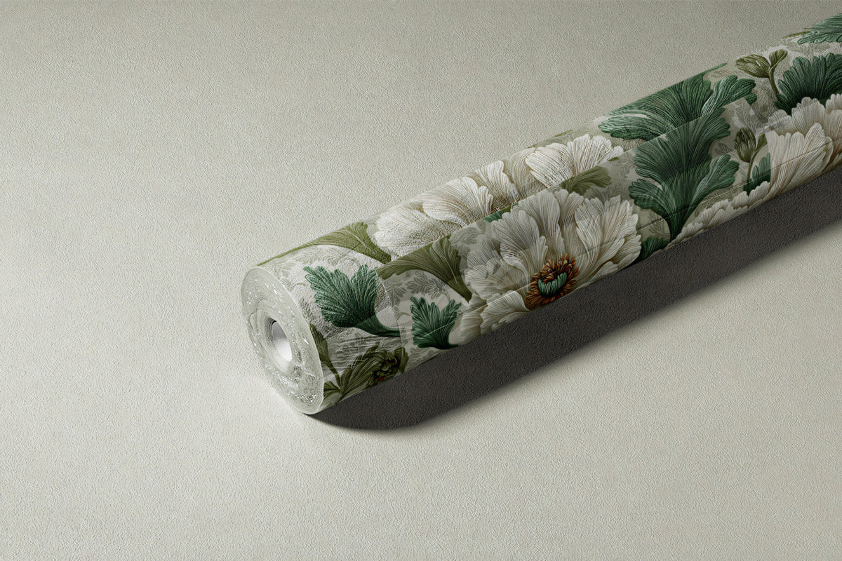 Vintage Peony Floral Mural Wallpaper — Classic Botanical Pattern Mural Wallpaper - room preview 03