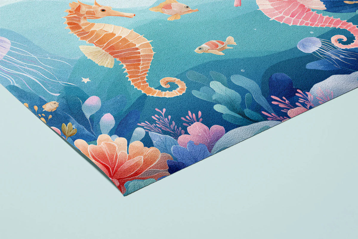 Whimsical Seahorse Garden Mural Wallpaper — Soft Pastel Marine Scene Mural Wallpaper - room preview 03