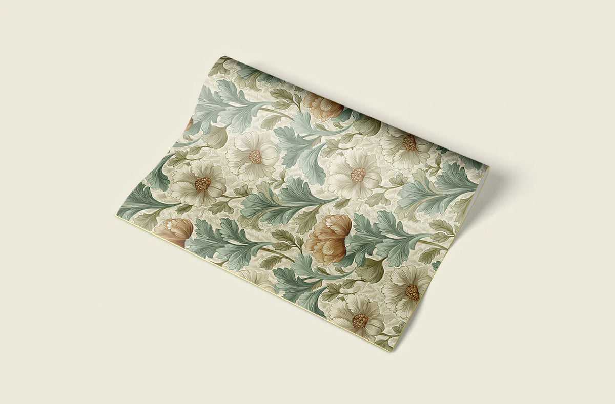 Vintage Botanical Floral Mural Wallpaper — Sage and Ochre Print Mural Wallpaper - room preview 03