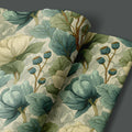 Vintage Botanical Mural Wallpaper — Cream and Dusty Teal Floral Mural Wallpaper - room preview 03