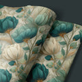 Teal and Cream Botanical Mural Wallpaper — Vintage Floral Style Mural Wallpaper - room preview 03