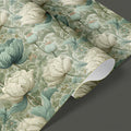 Vintage Peony Botanical Mural Wallpaper in Sage and Cream Mural Wallpaper - room preview 03