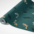 Minimalist Fish Mural Wallpaper — Deep Teal Aquatic Pattern Mural Wallpaper - room preview 03