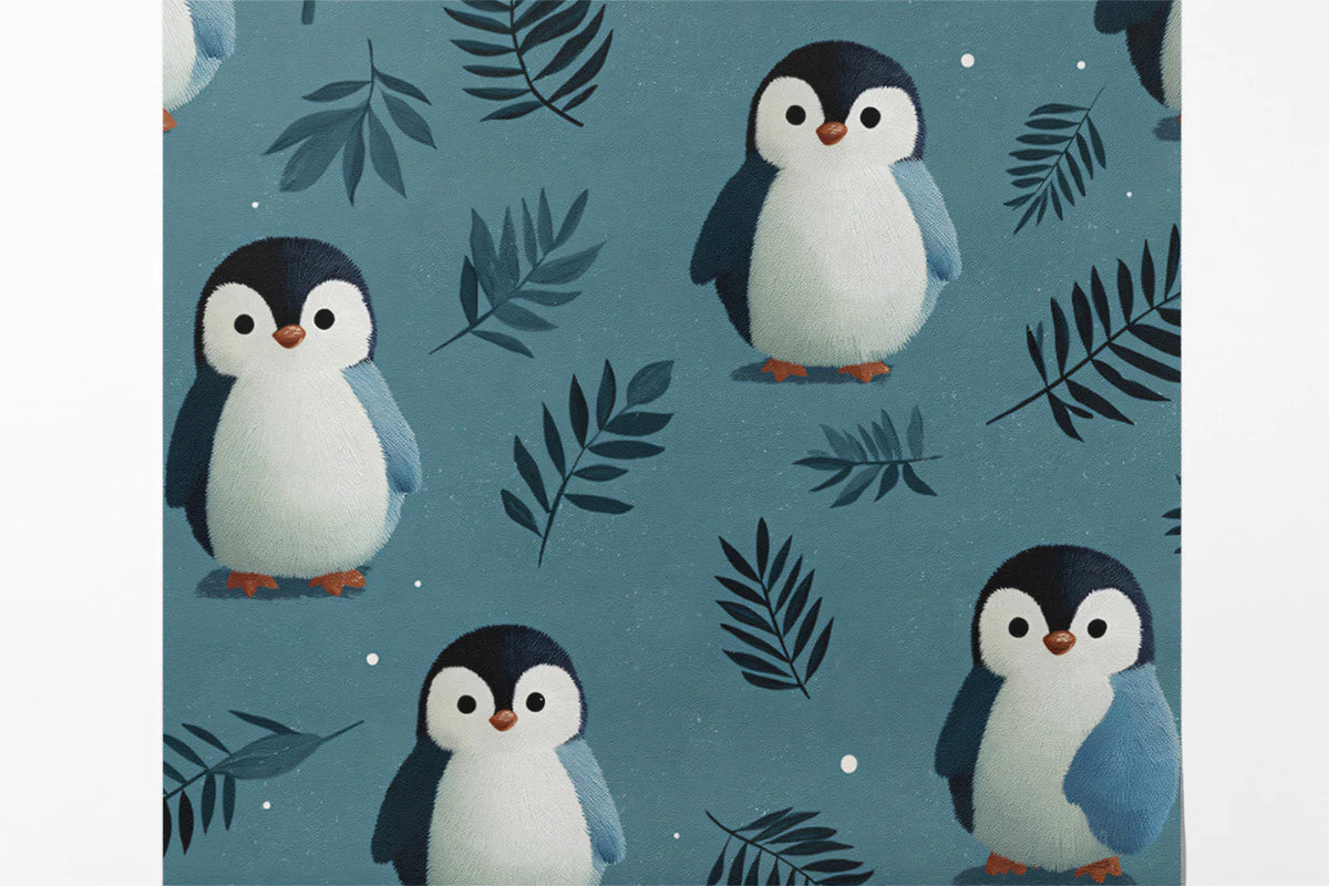 Cute Baby Penguin Mural Wallpaper Adorable Antarctic Pattern Mural Wallpaper - room preview 03