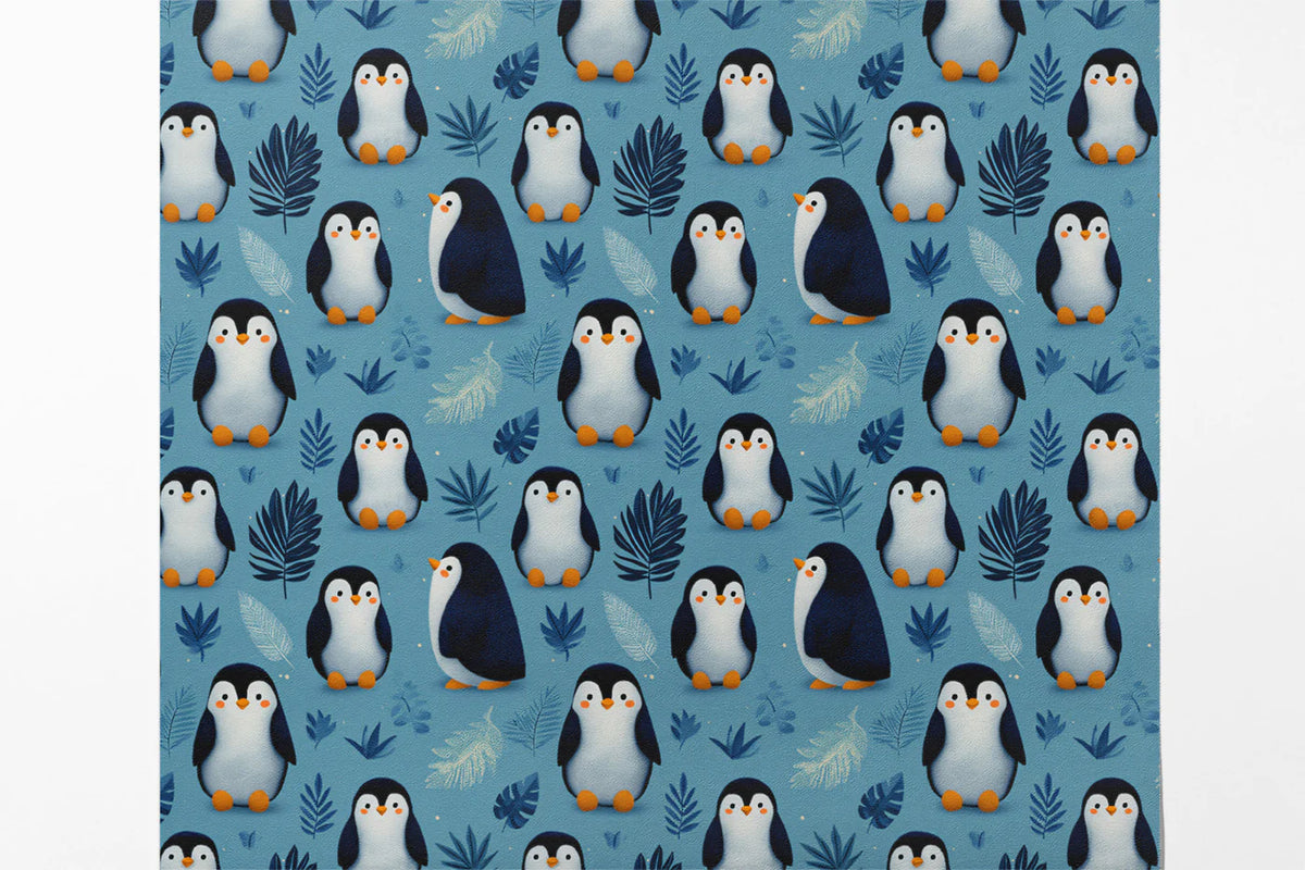 Charming Penguin Parade Mural Wallpaper in Soft Blue Mural Wallpaper - room preview 03