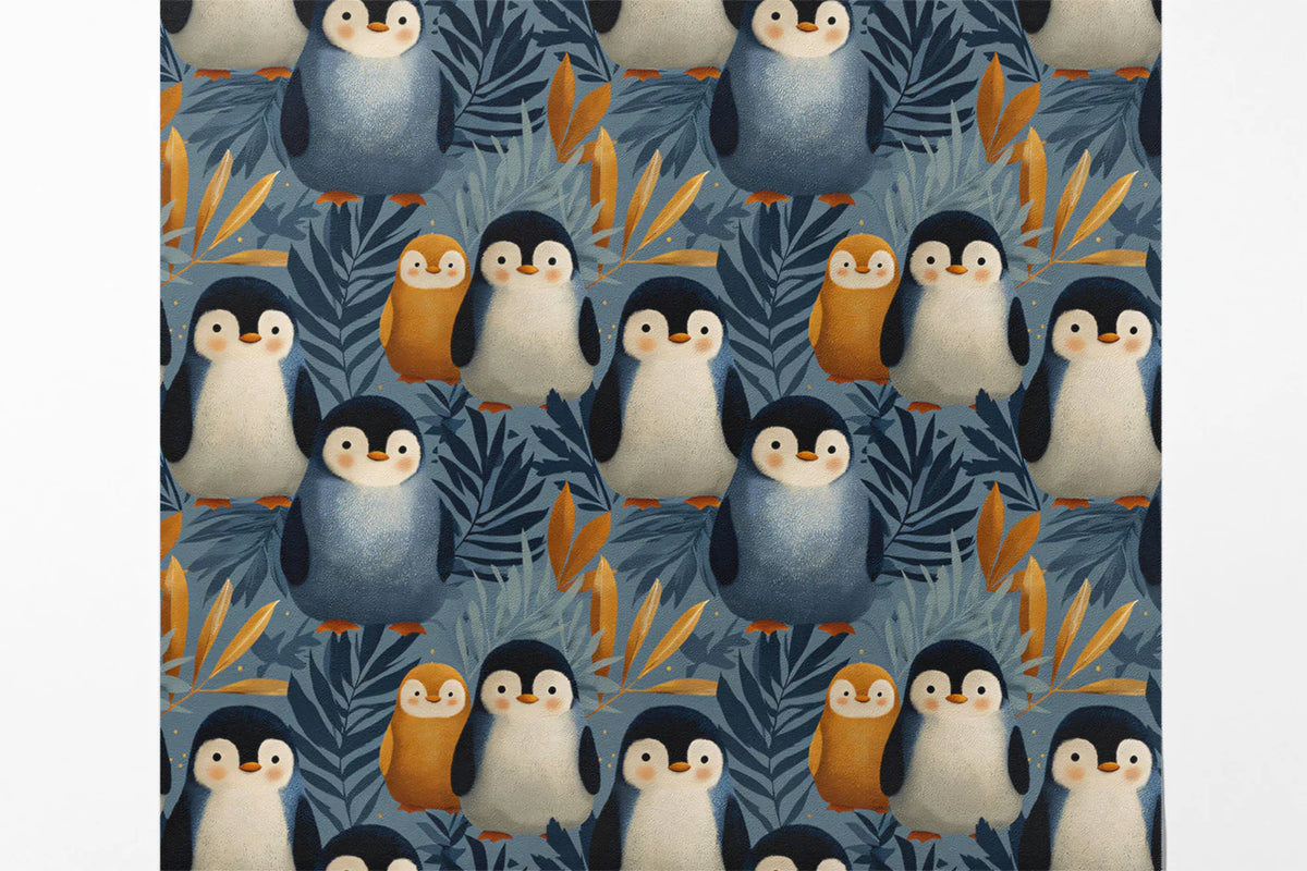 Penguin Family Illustration Mural Wallpaper — Whimsical Nature Scene Mural Wallpaper - room preview 03