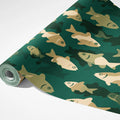 Stylized Fish Mural Wallpaper — Modern Deep Teal Marine Design Mural Wallpaper - room preview 03