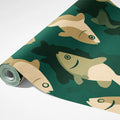Stylized Fish Pattern Mural Wallpaper — Modern Deep Teal Print Mural Wallpaper - room preview 03