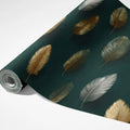 Floating Feather Mural Wallpaper — Modern Metallic Gold and Silver Mural Wallpaper - room preview 03