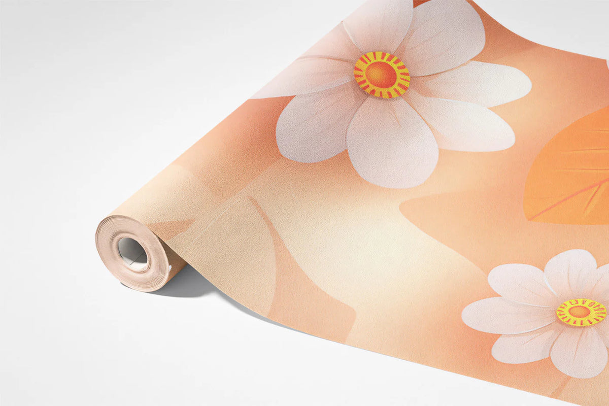 Abstract Floral Mural Wallpaper in Warm Apricot and White Mural Wallpaper - room preview 03