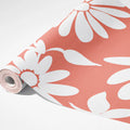 Retro Daisy Floral Mural Wallpaper —Bright Coral and White Mural Wallpaper - room preview 03