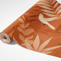 Terracotta Botanical Bird Mural Wallpaper — Artistic Nature Print Mural Wallpaper - room preview 03