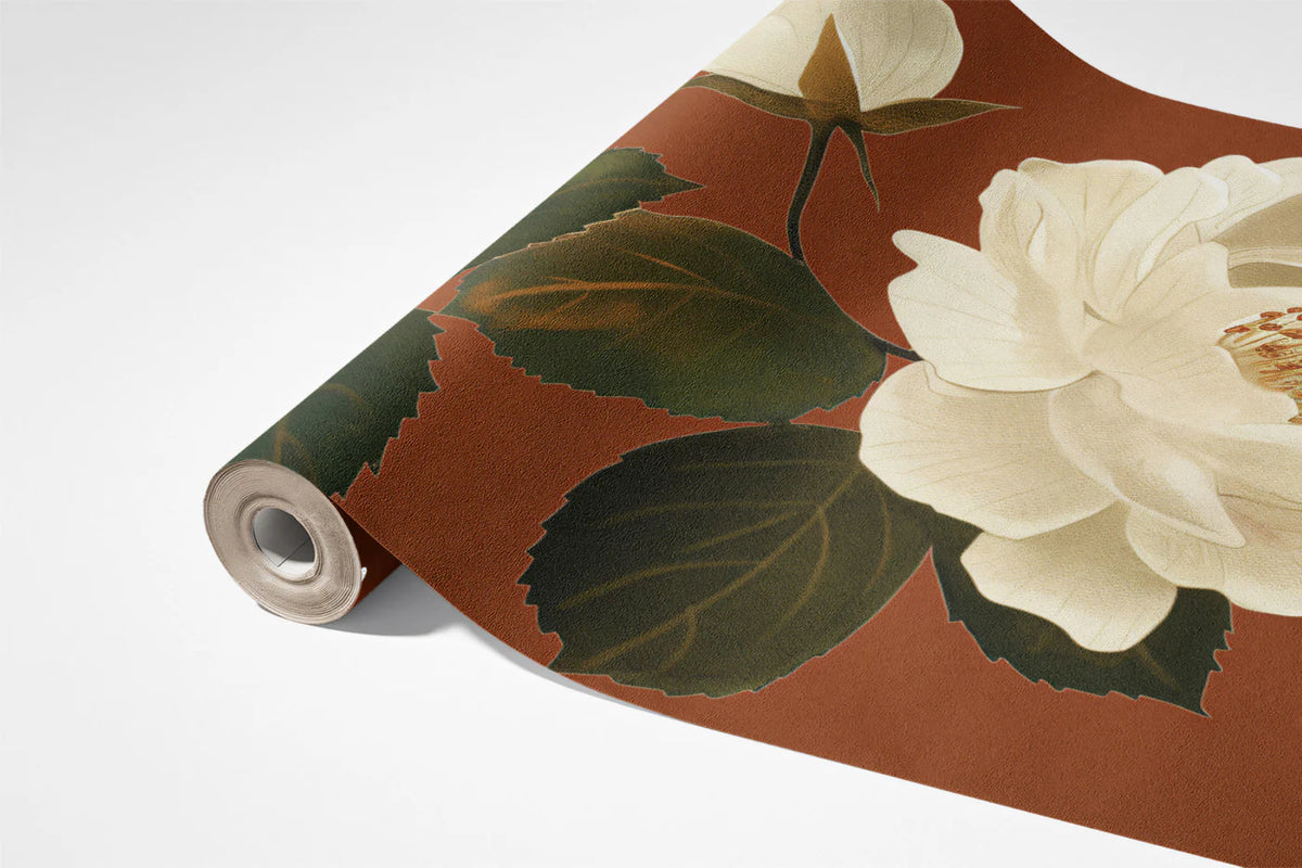 White Blossom Mural Wallpaper — Terracotta Botanical Art Mural Wallpaper - room preview 03