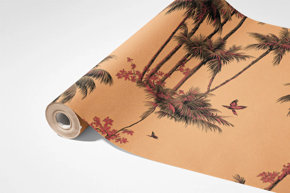 Vintage Palm Tree Mural Wallpaper — Soft Peach and Earthy Tones Mural Wallpaper - room preview 03