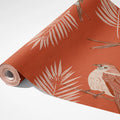 Rustic Bird and Botanical Mural Wallpaper — Warm Terracotta Mural Wallpaper - room preview 03