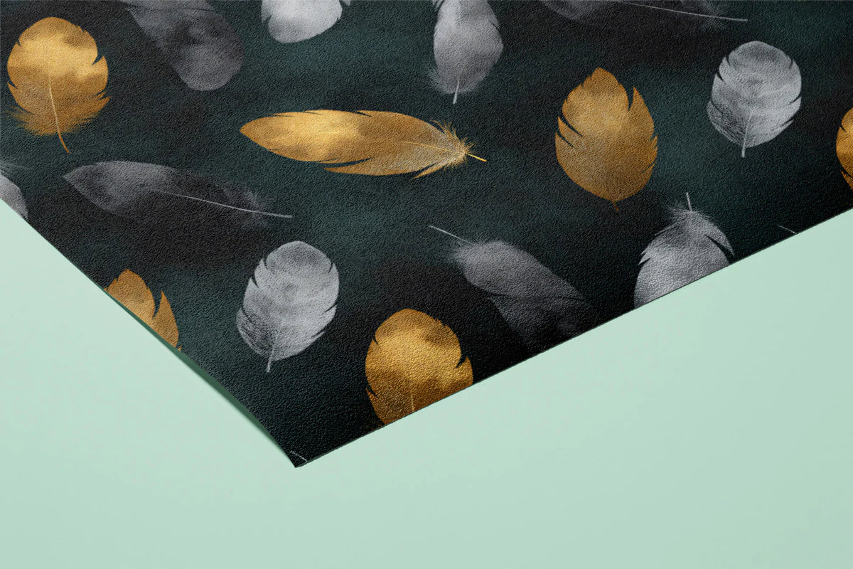 Floating Feather Pattern Mural Wallpaper in Gold and Charcoal Mural Wallpaper - room preview 03