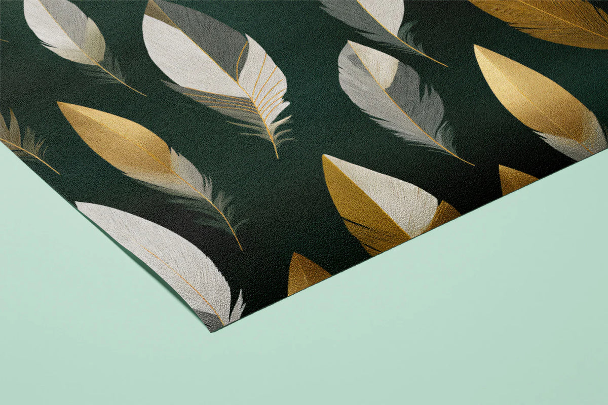 Gilded Feather Pattern Mural Wallpaper in Deep Forest Green Mural Wallpaper - room preview 03