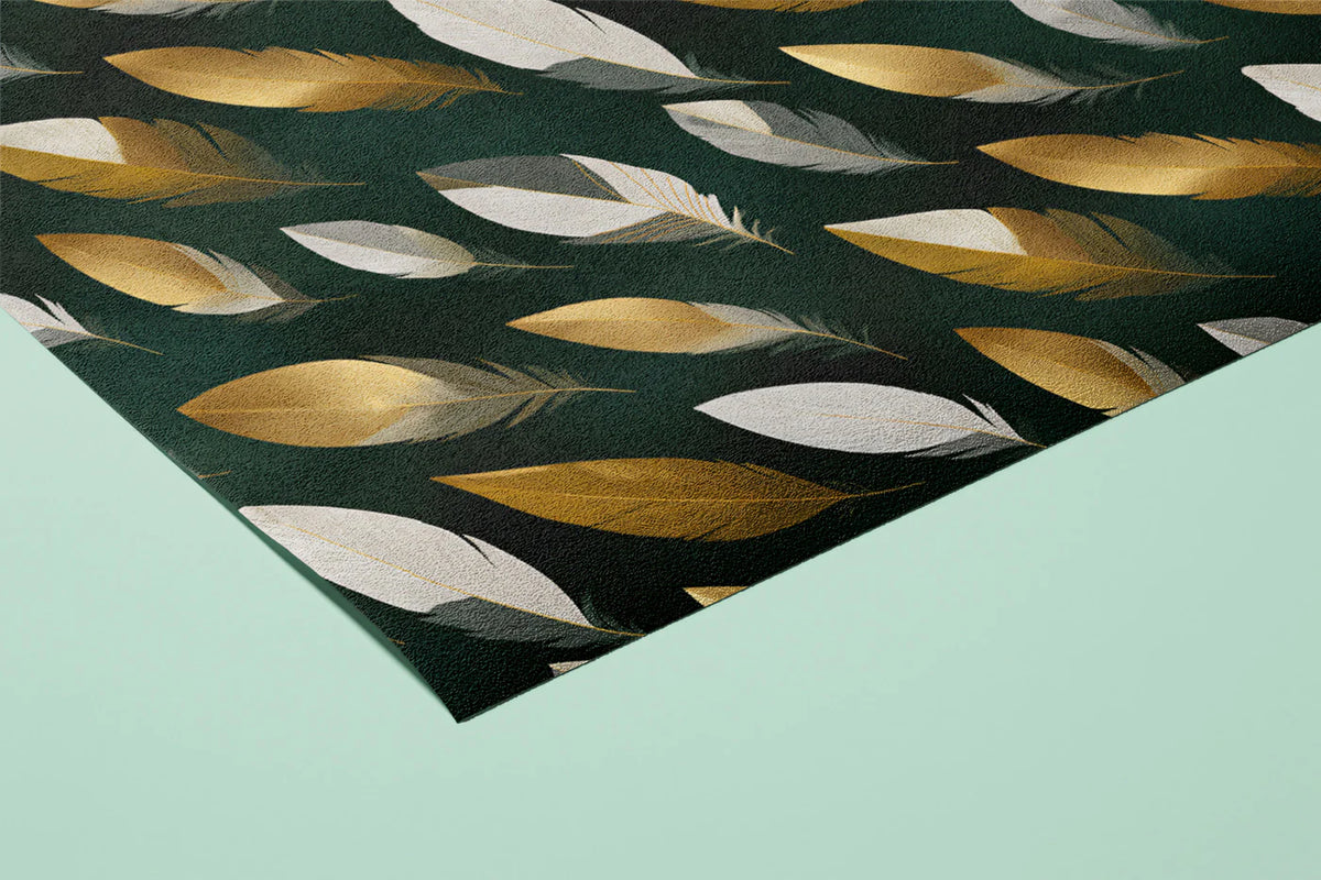 Gilded Feather Pattern Mural Wallpaper in Deep Forest Green Mural Wallpaper - room preview 03