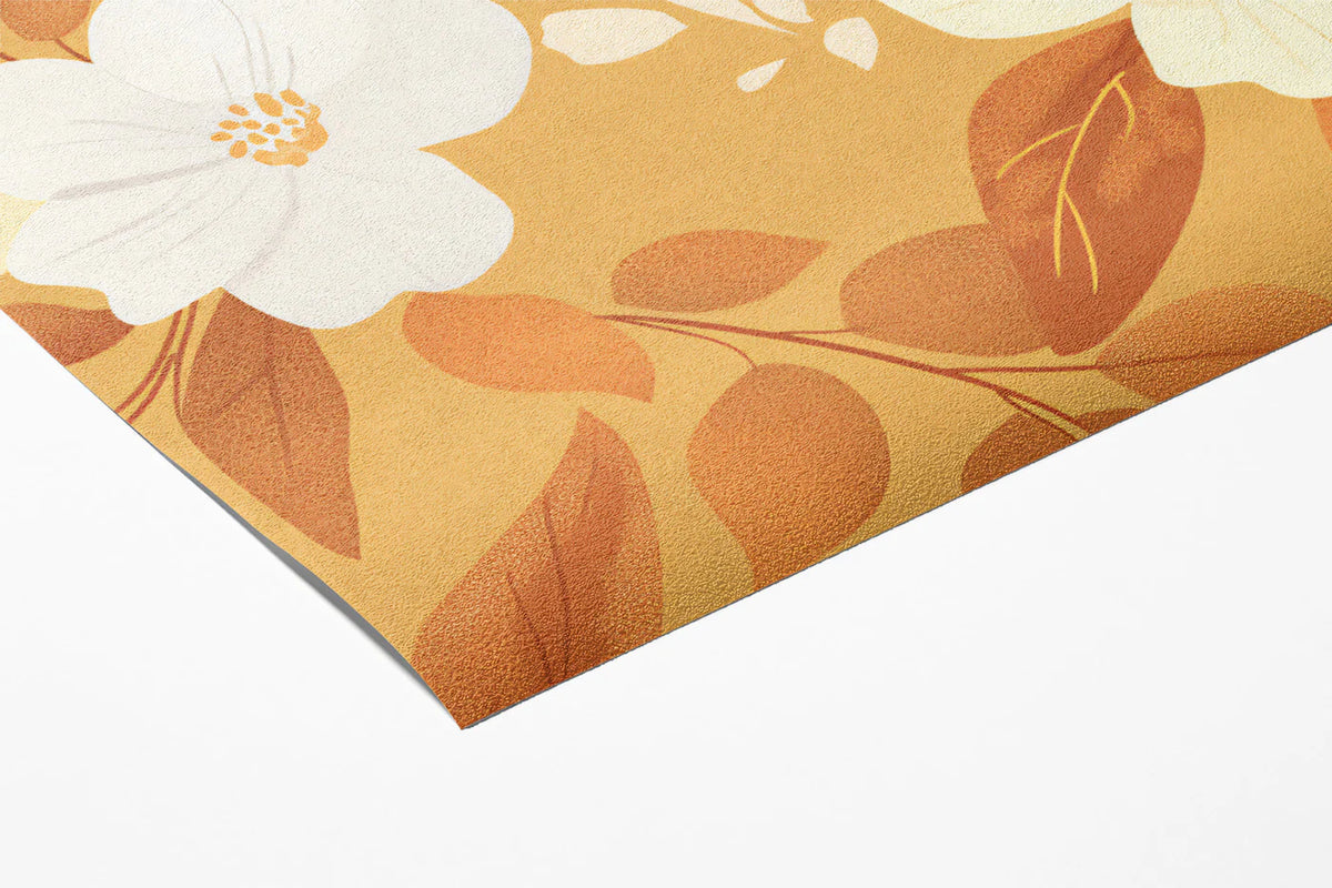 Autumn Botanical Mural Wallpaper — Warm Mustard and White Floral Mural Wallpaper - room preview 03