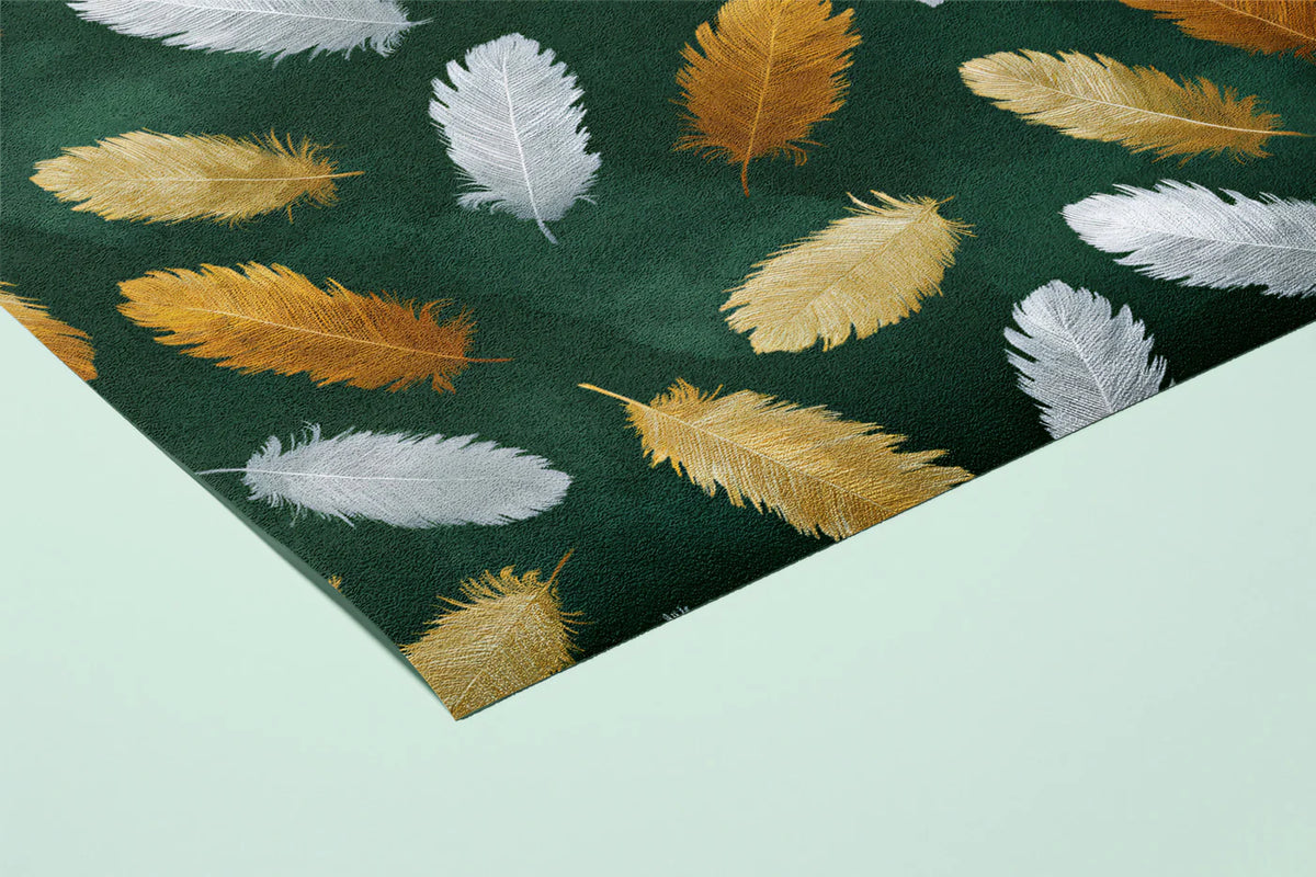 Floating Feather Mural Wallpaper in Deep Emerald and Metallic Gold Mural Wallpaper - room preview 03